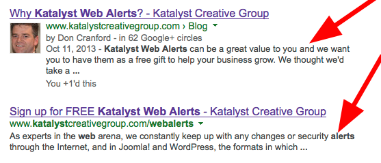 Snippet from search results page
