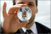 man looking through glass